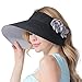 CACUSS Women's Summer Sun Hat Large Brim Visor Adjustable Velcro Packable UPF 50+ (Black Flower)