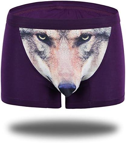 Sexy Tide Men's Sexy Funny 3D Cartoon Wolf Head Animal Print Boxer Briefs Novelty Underpants Flexible Stretch Underwear Purple-XL