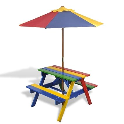 Vidaxl Kids Picnic Table Benches With Parasol Children Garden