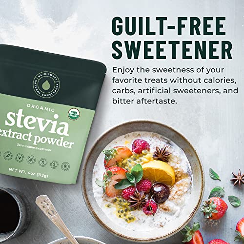 Organic 100 Pure Stevia Powder, 4 oz, Satisfies Sweet Cravings, Lowers