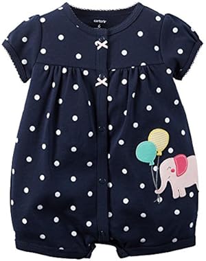 Carters Baby Girls 1-piece Appliqué Snap-Up Cotton Romper (Newborn, Navy Elephant)
