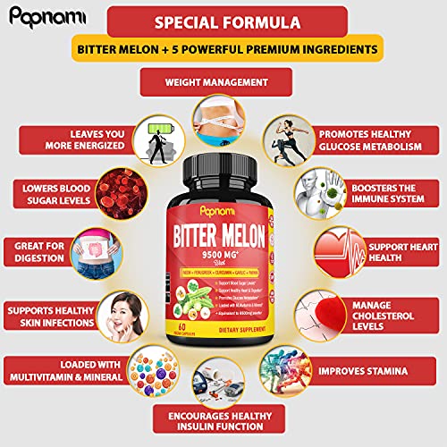 Organic Bitter Melon Extract Capsules 9500mg with Neem, Fenugreek