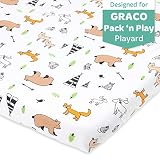 Woodland Animals Pack n Play Playard Sheet Compatible with Graco | Pure Jersey Cotton Unisex Mini Portable Crib Sheet