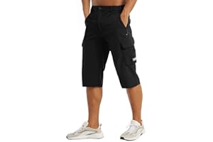 MAGCOMSEN Men's Workout Gym Shorts Quick Dry 3/4 Capri Pants 5 Zipper Pockets Hiking Athletic Running Shorts