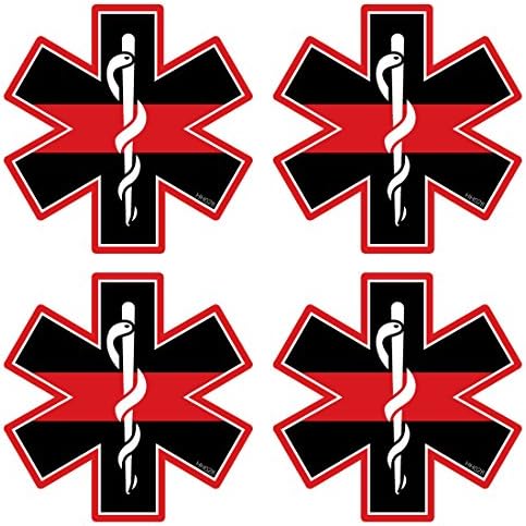 REFLECTIVE EMT Cross Red Line Hard Hat Stickers - 2 Pack #HH028-REF Fire Helmet Vinyl Decal Tool box