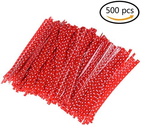 Ensunpal 500 pcs Dot Package Cable Ties 3.9 Inches Ties for Cellophane Party Bag,Red