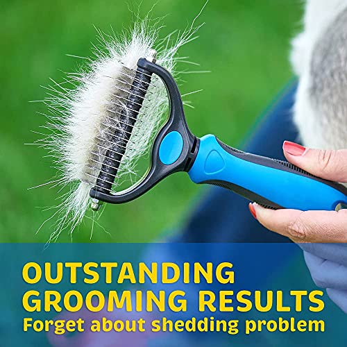 Thstheaven Pet Grooming Brush & Nail Clippers Trimmers - Double Sided Shedding and Dematting Undercoat Rake Comb for Dogs and Cats - Safe Dematting Comb for Easy Mats & Tangles Removing (Blue)