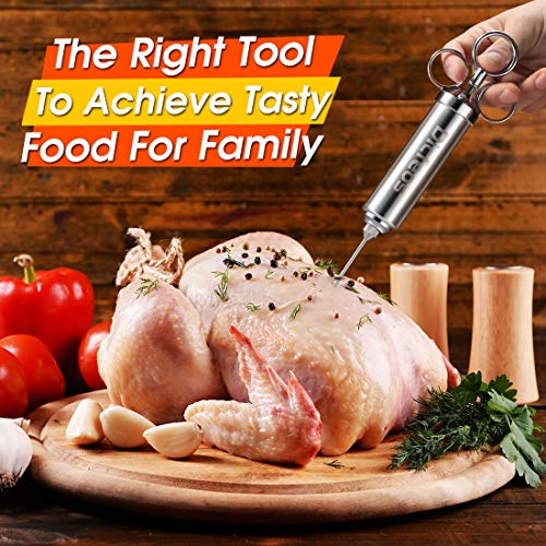 Dicfeos Meat Injector, Stainless Steel Marinade Injector Syringe for BBQ Grill and Turkey, 2 Ounce Syringe with 3 Needles, Easy to Use and Clean