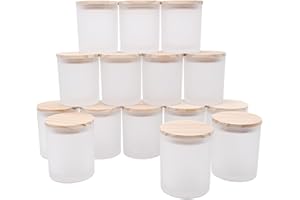 SHOWIN 10 OZ Thick Candle Jars for Making Candles 15 Pcs, Empty Jars with Wood Lids for Candle Making, Sample Container, Frosted White