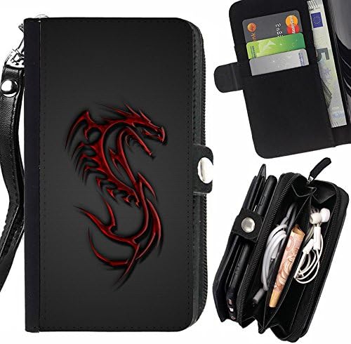 SHIMIN FOR SAMSUNG GALAXY NOTE 3 Red Tribal Dragon Crest Zipper Wallet With Strap Card Holder Case Cover
