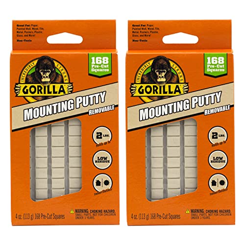 Gorilla Mounting Putty, Natural Tan Color, 168 Pre-Cut Squares (Pack of 2) - Non-Toxic Removable & Repositionable Wall Putty