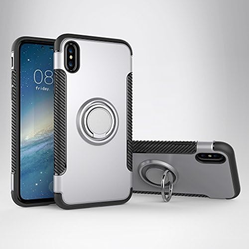 iPhone X (10) Case COOBILE Protective Rugged Armor 3D Ring Case with 360 Degrees Ring Kickstand Magnatic Bracket Holster Dual Layer Anti Drop Scratch Phone Defender,iPhone X Case (Silver)