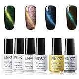 Elite99 3D UV LED Soak Off Magnetic Cat Eye Gel Nail Polish 4 Colors with 1 Top and 1 Base Coat Manicure Nail Art Decoration 7ml (010)
