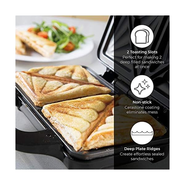 Tower T27013 Deep Fill Sanwich Maker with Extra Deep and Easy to Clean Non-Stick Ceramic Plates, Automatic Temperature…