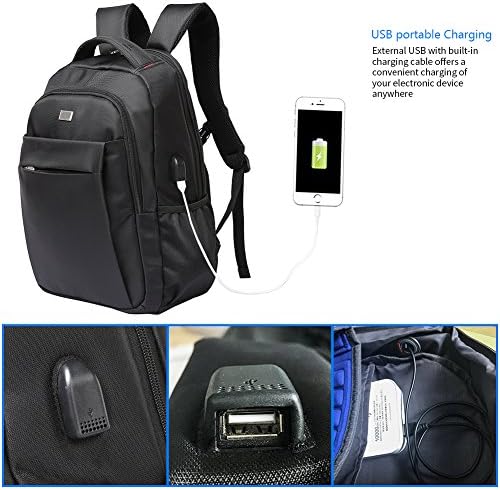 Laptop Backpack, NIGHTSH Business Bags with USB Charging Port Anti-Theft Water Resistant Polyester School Bookbag for College Travel Backpack for 15.6-Inch Laptop and Notebook, Black