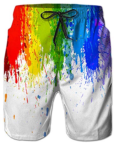 Belovecol Summer Mens Swim Trunks for Teens Boys Juniors 3D Printed Colorful Graphic Board Shorts S