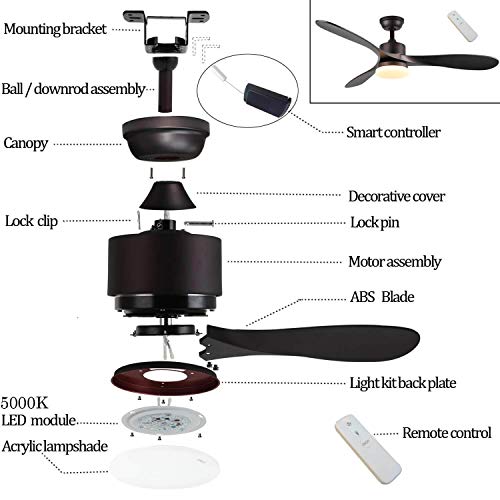 Lcaoful Home 52 inch Smart Ceiling Fan with Light Compatible with Alexa