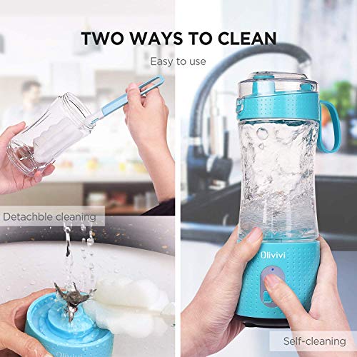 Portable Blender, Olivivi Personal Blender Bottle Mini Smoothie Blender 6 Powerful Blades, 4000mAh Rechargeable USB Juicer Cup Bottle with Strainer Cleaning Brush for Travel BPA Free Blue