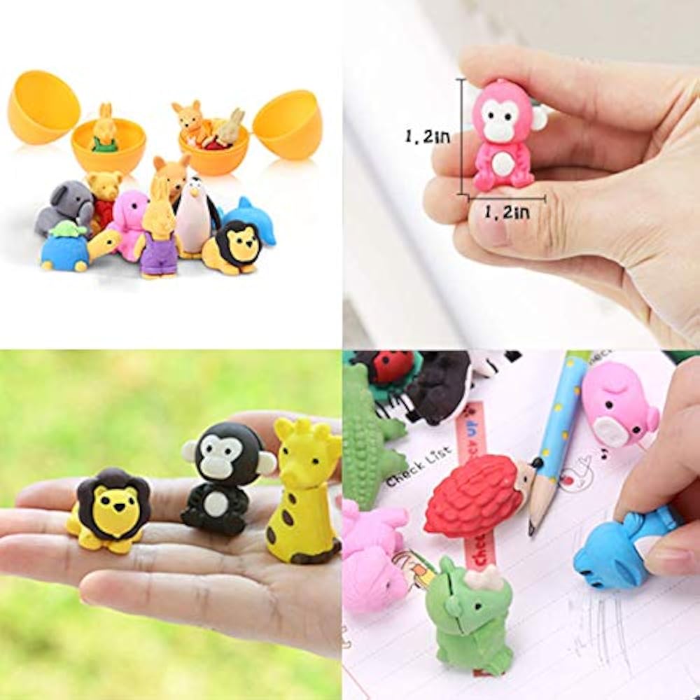 OHill Pack Of 32 Animal Erasers Bulk Kids Pencil Puzzle Mini Novelty