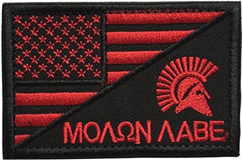 SpaceCar USA American Flag w/ Molon Labe Spartan Helmet Army Military Tactical Morale Badge Decorative Emblem Combat Patch 3" x 1.97" Sized - Red