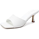 Goderci Kitten Heels for Women Square Open Toe Slip On Heeled Sandals Mid Mule Heels Casual Dress Shoes