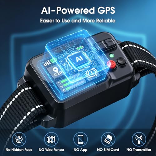 Wireless Dog Fence GPS Dog Collar Pet Containment System,Electric Dog Fence with 4 Modes, Color Screen & AI GPS Signal, Waterproof, Adjustable Radius 33-9999 ft for Outdoor Yards (Dark Color)