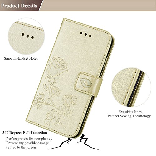 Scheam iPhone 7 Plus iPhone 8 Plus Wallet Leather Case Protective Durable Phone case Shell Folio flip Cell Phone Cover Bag Card Slots,Cash Pocket,Golden