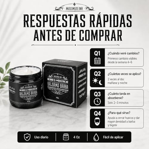 Bálsamo Activador de Crecimiento de Barba con Biotina Alta Concentración y Bergamota 20% | Estimulante para Hombres | Hace Crecer Vello Facial donde no había | Cierra Huecos y da Densidad | Tratamiento 1 Mes