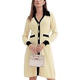 URBAN REVIVO Womens Long Sleeve Sweater Dress Button Down V Neck Casual Knit Mini Dresses 2025