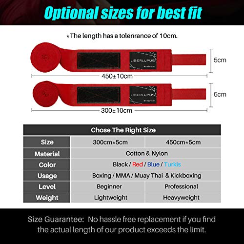 Liberlupus 120''/180'' Boxing Hand Wraps for Men & Women, Elastic Hand Wraps for Boxing Gloves, Handwraps with Hand & Wrist Support for Boxing Kickboxing Muay Thai MMA (Red 2-Pair, 120 inch) - Thumbnail 5