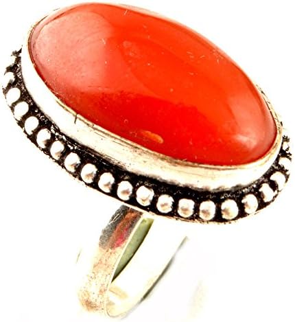 Indie Artisans Natural CARNELIAN Ring 925 Silver Plated Gemstone Womens Ring Large Adjustable Ring Size