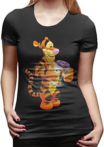 NCKG Women's Transparent Tigger The Cartoon Show Short Sleeve Tshirt, Color Black Size XL