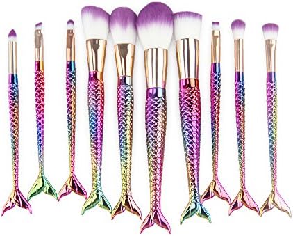 Niceshop 10pcs Mermaid and Professional Makeup Brush Set Cosmetics Tools Beauty Tools Foundation Blending Powder Eyeshadow Contour Concealer Blush Cosmetic Makeup Tool (Mixed Color)
