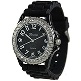 Geneva Platinum Women's 6886.Black Black Silicone Quartz Watch with Black Dial