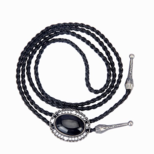 COOLLA Bolo tie- Handmade Round Shape Western Cowboy Black Vintage Turquoise Pendant Women,Men (Silver) - Thumbnail 5