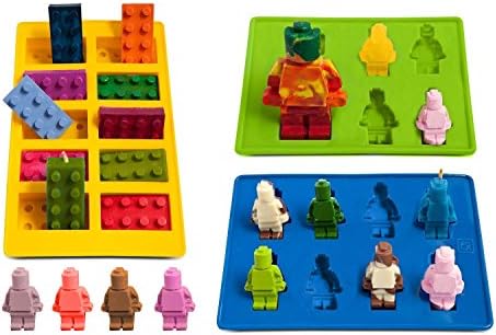 Hompow Set of 3 Ice Cube Trays And Candy Silicone Molds for Robot and Building Bricks Theme