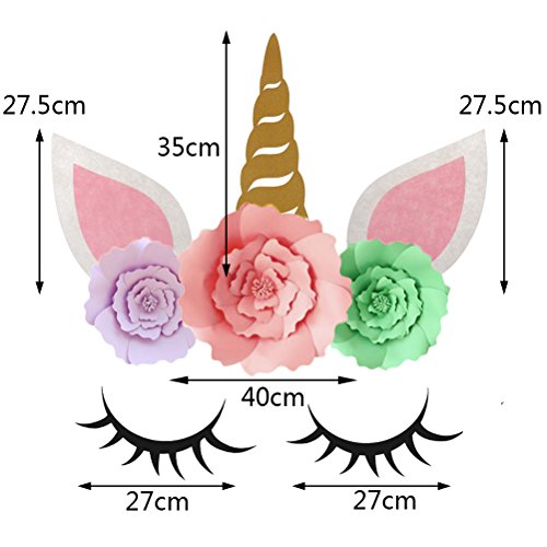 JETTINGBUY 1 Set of Unicorn Background Unicorn Wall Decor, Unicorn Party Decorations Backdrop Large Horn Ears Eyelashes Face Birthday Party Flower (Pattern - 5) - Thumbnail 2