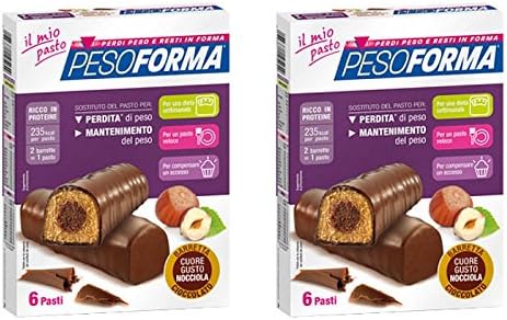 Pesoforma Meal Replacement Bars, Chocolate and Hazelnut Taste - 12 Bars per Box, Pack of 2 [ Italian Import ]