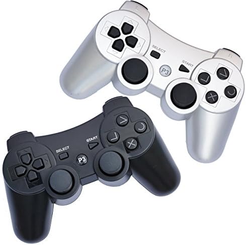 FSC Pack of 2 Mixed colors PS3 Wireless Remote Controller GamePad for use with PlayStation 3 (Black/Silver)