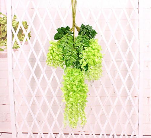Coobl 3.6 Ft Realistic Romantic Classic Artificial Fake Wisteria Vine Ratta Silk Flowers for Garden Floral Decoration DIY Living Room Hanging Plant Vine Home Party Wedding Decor 12 Pcs (Green)