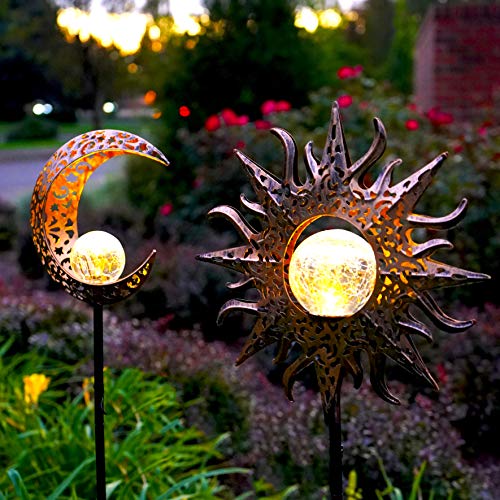 Upgraded 2022Outdoor Garden Solar Lights. Sun and Moon Stake Decor Set