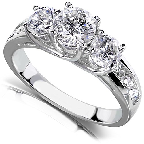 Round Brilliant Three Stone Diamond Engagement Ring 2 carats (ctw) in 14k White Gold