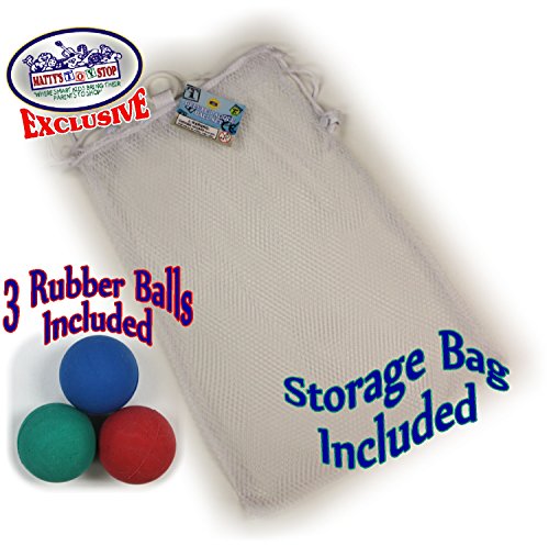 Matty's Toy Stop Deluxe Wooden Paddle Ball Game Set with 3 Solid Rubber Balls & Mesh Storage Bag - Thumbnail 4