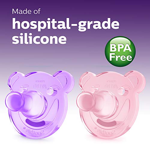 Philips AVENT Soothie Shapes Pacifier, 0-3 Months, Pink/Purple, 4 Pack, SCF194/42