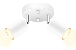 AUQUEE LED 2 Light Track Lighting Kit, LED Track Lighting Fixtures, White Round Ceiling Spot Lighting, Flexibly Rotatable Light Head for Kitchen, Living Room, Bedroom, GU10 Bulb Not Included