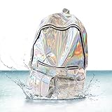 Charminer Gammaray Rainbow Hologram Backpack Bling Glitter Womens Bags Harajuku Pu Leather Laptop Shoulder Bag Silver