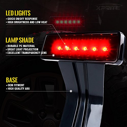 Xprite LED Third Brake Lights Tail Lights w/Smoke Lens for 2007-2018 Jeep Wrangler & Wrangler Unlimited JK - Thumbnail 2