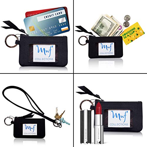 MNF Collections Zip ID Case with Lanyard- Badge ID Holder with Wallet for Cash, Cards, Coin - Durable Strap, Zippers & Keyring, Key Lock - Microfiber Cotton Cobalt Blue