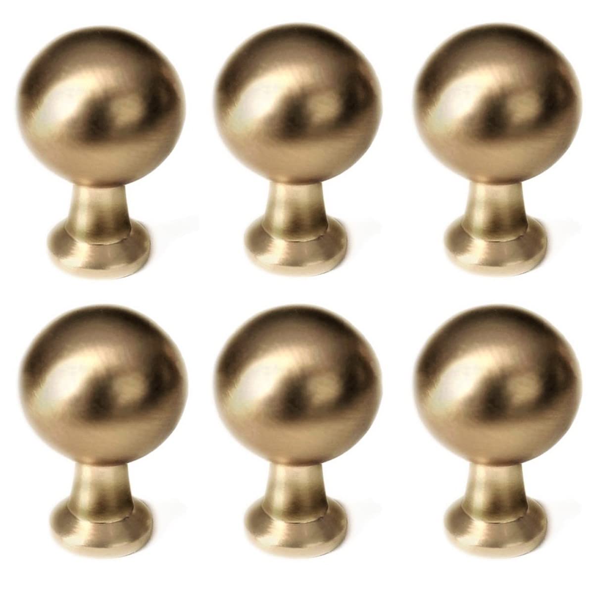 French Furniture Fittings Set of 6 Matt Brushed Brass Kitchen Cupboard knobs, Matt Brushed Brass, six Pack. Knobs for Kitchen cabinets by FFF, Gold