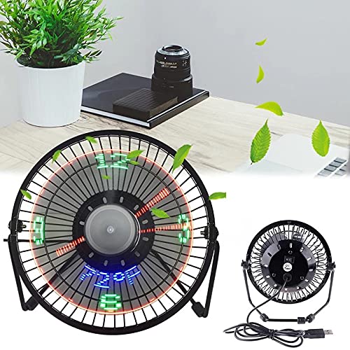 USB LED Clock Mini Fan with Real Time Temperature Display Desktop 360 Cooling Fans for Home Office Summer